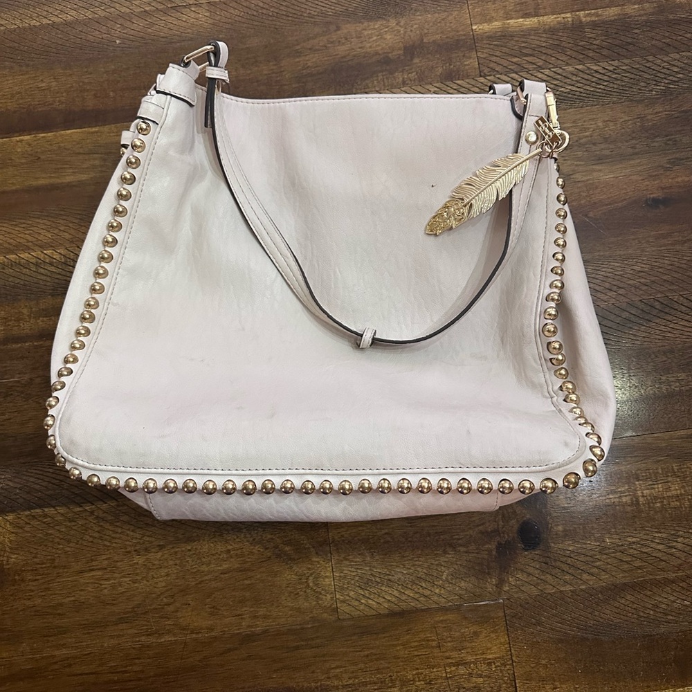 Jessica Simpson Cream and Gold Hobo Bag with Studded Trim